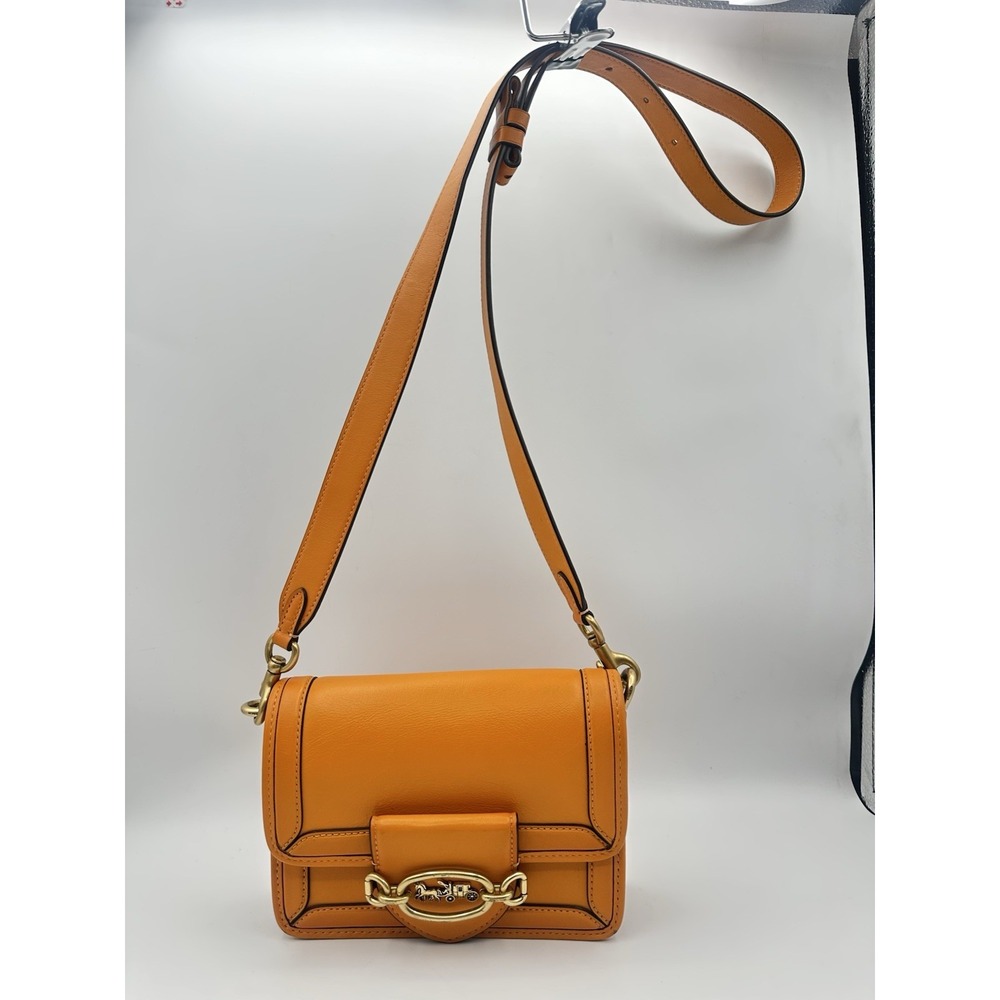 Coach Hero Crossbody Bag Yellow/Orange Leather Gold Tone Turnlock Purse